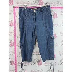 Contrast capri cargo style y2k  Casual Blue Denim Cargo Capri Pants